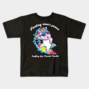 Finding Inner Peace: Surfing for Mental Health Unicorn Kids T-Shirt